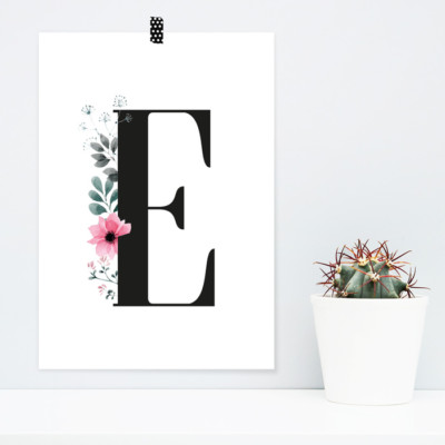 JUNIWORDS Poster ''Buchstabe Florales E'' Geschenk Alphabet DIN A4 A3 A2 A1