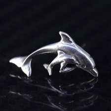 Vintage Sterling silver handmade SINGLE EARRING 925 dolphin mother baby stud