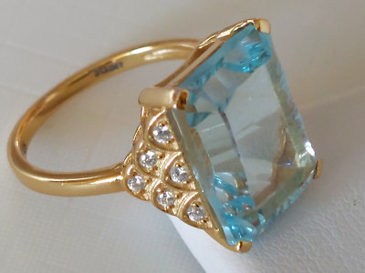 STAUER RING NATUR SMARAGDSCHLIFF BLAU WEISS TOPAS VERMEIL SILBER 925 GR. 5,5