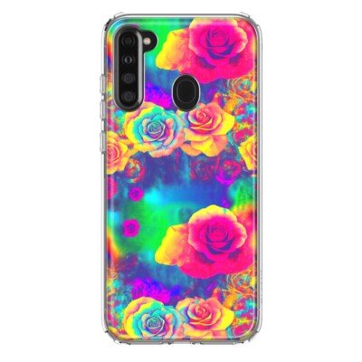 For Samsung Galaxy A21 Shockproof Hybrid Case, Hippie Tie Dye Colorful Roses