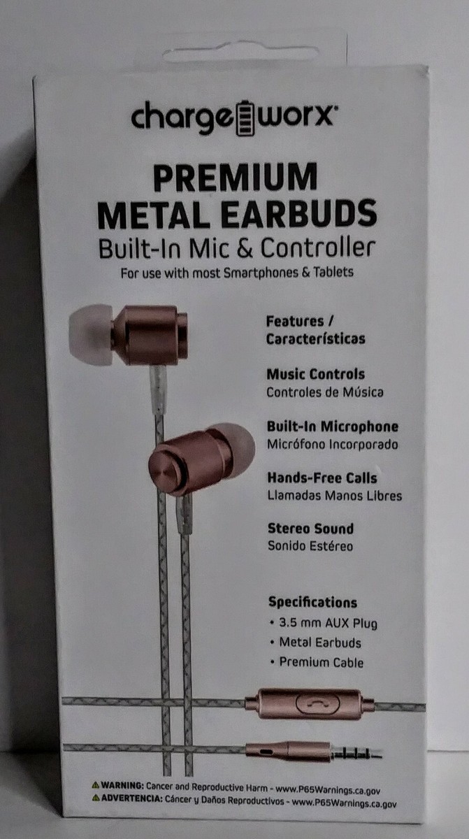 Charge Worx Premium Metal Earbuds w/Mic Controller for