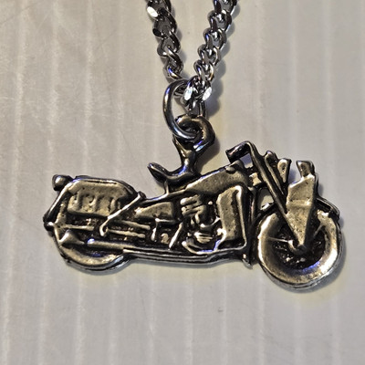 MOTORCYCLE BIKER Pewter Pendant Charm /18''-24'' STAINLESS CURB CHAIN NECKLACE