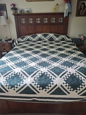 Homemade Vintage Green Checkerboard King Size Quilt