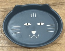 Whisker City Cat Bowl Dish Ceramic Non-Slip Grip Blue Oval Raised Ears