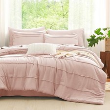 Size Comforter Set 7 Pieces Soft Prewashed Pinch Pleat Bed in King Blush Pink