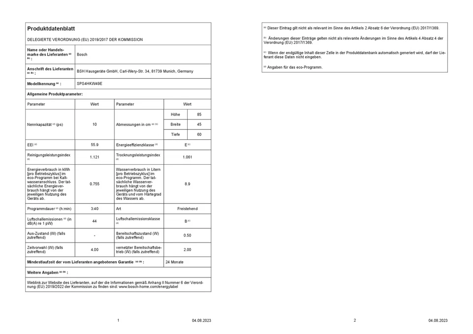 Bosch Geschirrspüler 45cm weiß SPS4HKW49E 44dB A++ WLAN 10 Maßgedecke - Bild 3 von 4