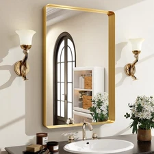 Easly 36 x 24 Inch Gold Bathroom Mirror for Wall,Aluminum Alloy Frame Rectang...