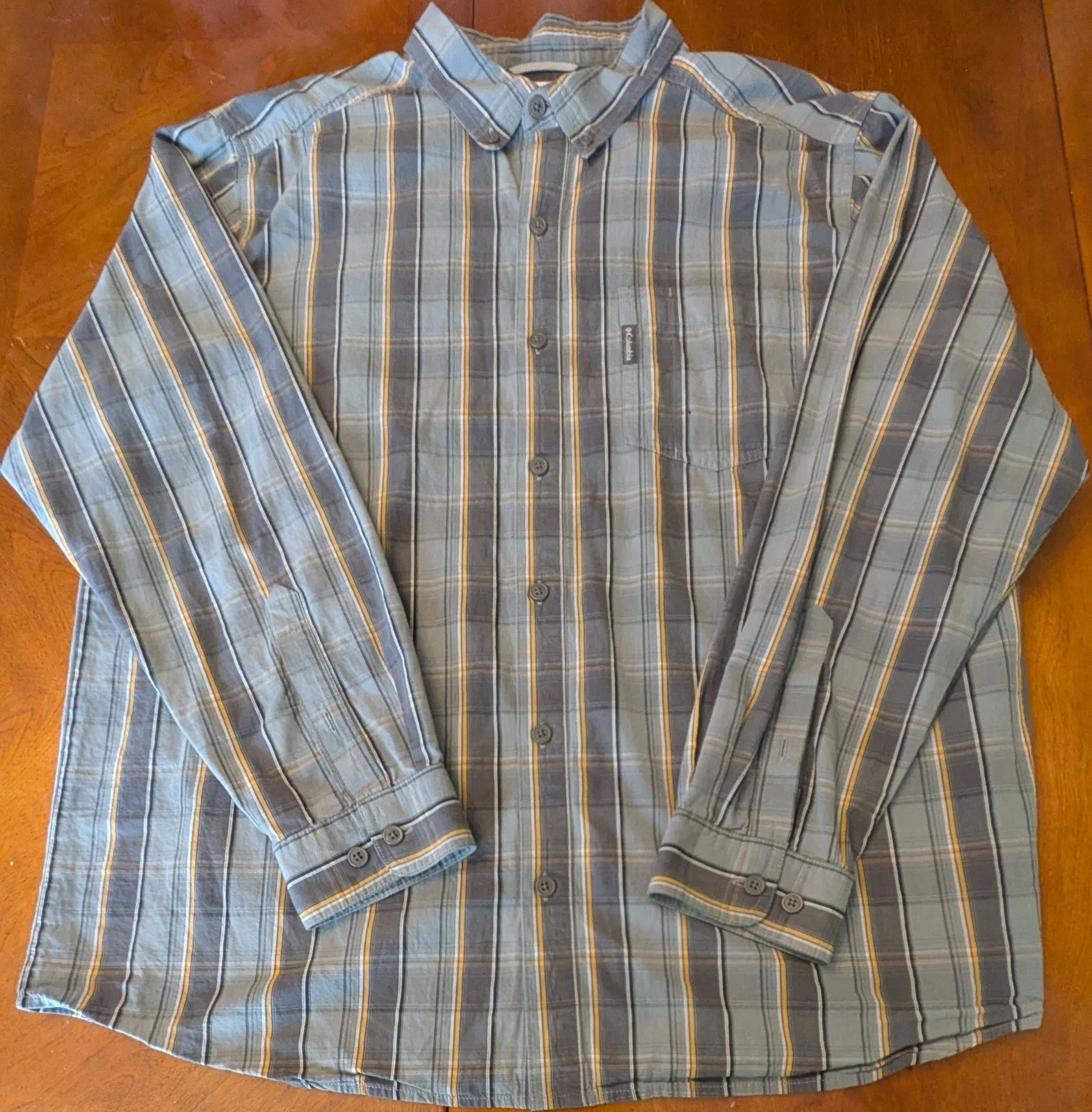 Columbia Plaid Button Up Shirt Mens XL Gray Yellow Long Sleeve Outdoor Casual