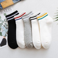 Women  s Striped Cotton Socks Casual Short Spring Summer Sport Black White