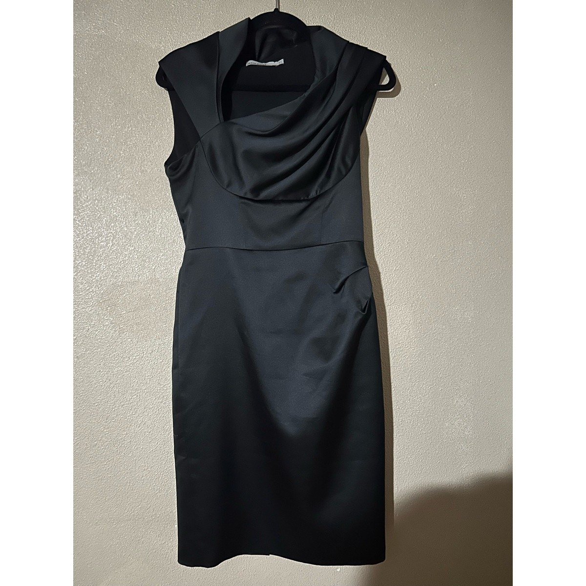 karen millen black satin dress Karen Millen Black Satin Asymmetrical Sleeveless Pencil Dress