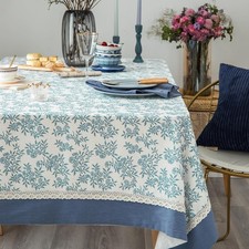 Rustic Tablecloth Solid Cotton Fabric Bordered Retro Tablecloths Classic Plant