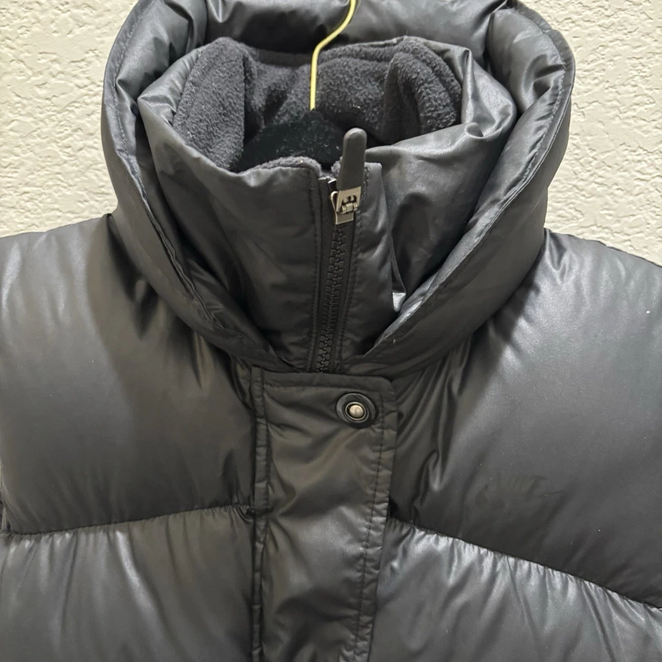 NIKE Down Puffer Vest Womens Med(8-10) Roll Up Collar Zipper Front Black - Image 3 of 4