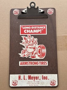 Vintage ARMSTRONG TIRES Rhino Clipboard H.L. Meyer Cleona Pa Burner Service