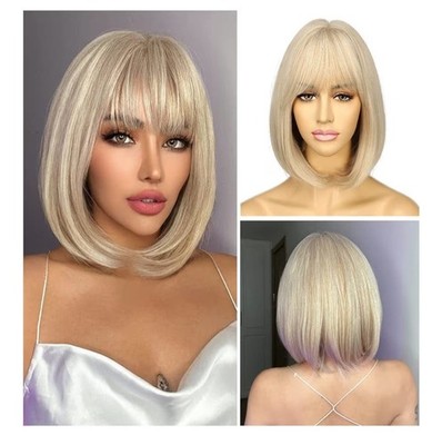 Blonde Perücke Fransen kurz Bob Perücken natürlich aussehend - 12 Inch