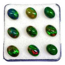 Loose Cabochon Gemstones 9 Pcs Natural Ethiopian Black Opal Oval Flashy 7.5-8mm
