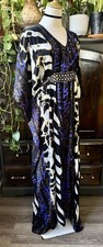 M L VINTAGE Kaftan Maxi Dress Kimono Belt Waist Beaded Purple Long Cover Up V Xl