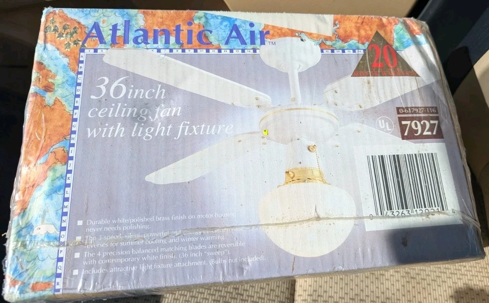 VTG Atlantic Air 36 Inches Ceiling Fan Light Fixture antique brass finish New - Image 2 of 2