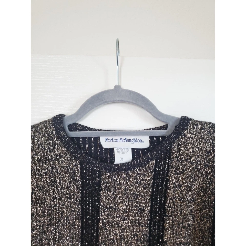 Norton McNaughton блеск Y2K блестящий ретро Новый год золото черный свитер, средний - Изображение 3 из 4