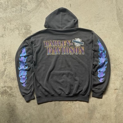 Vintage Harley Davidson Hoodie Flame Sleeve Chrome Sweet Chrome