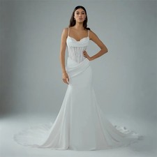 New Thin Straps Sweetheart Neckline Satin Mermaid Wedding Dress Lace-up Gown