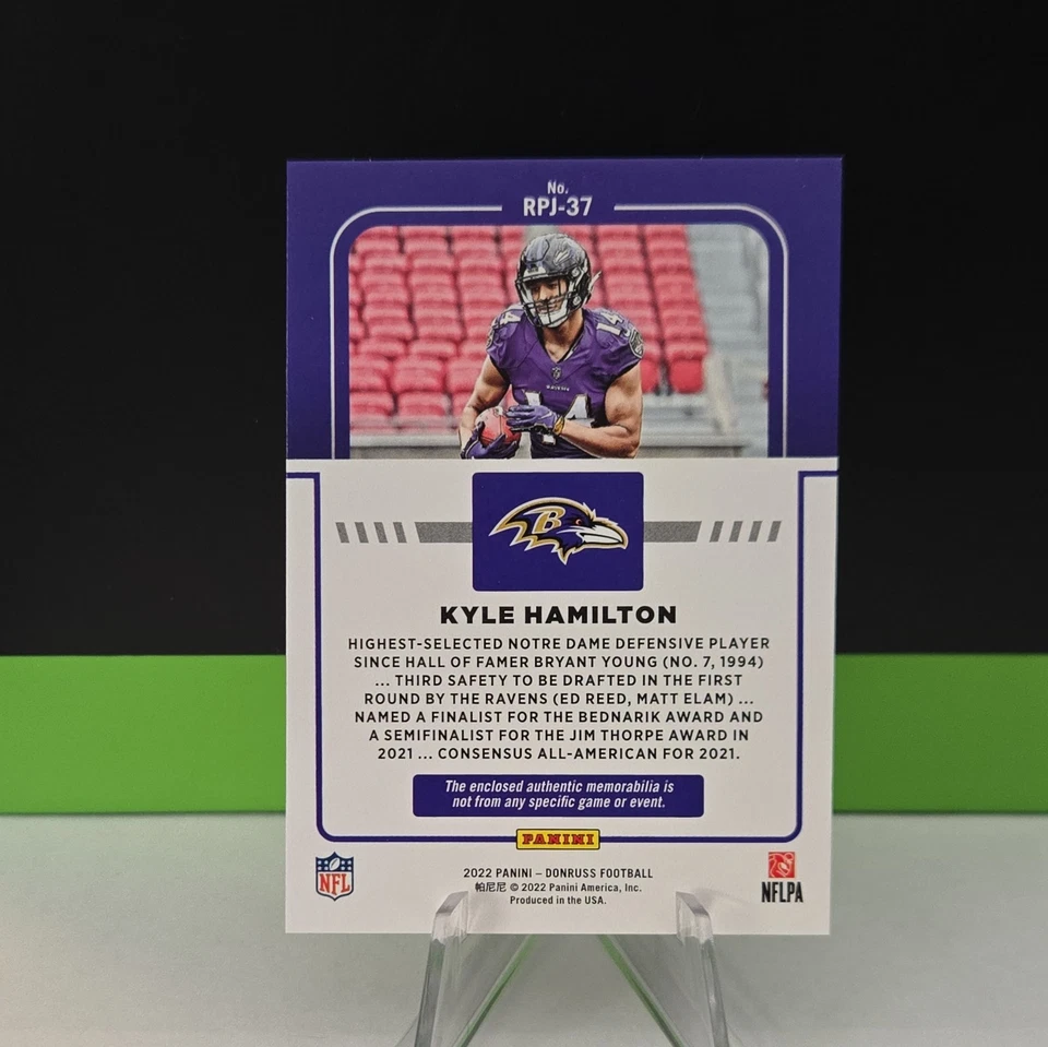 Kyle Hamilton (RC, MEM) - 2022 Panini Donruss - Rookie Phenom Jerseys #RPJ-37 - Image 2 of 3