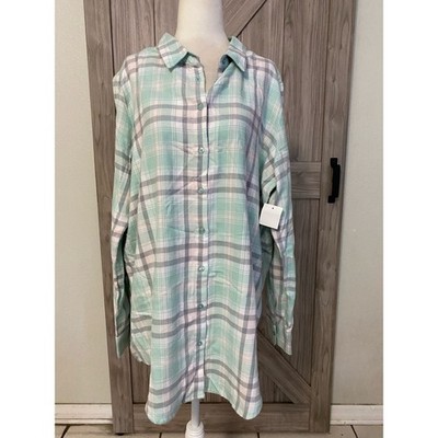 NWT Free press plaid, women s button down, size large