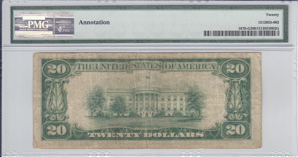 1929 $20.00 FEDERAL RESERVE NOTE FR#1870-G VF20 PMG FREE SHIPPING & INSURANCE! - Image 2 of 2