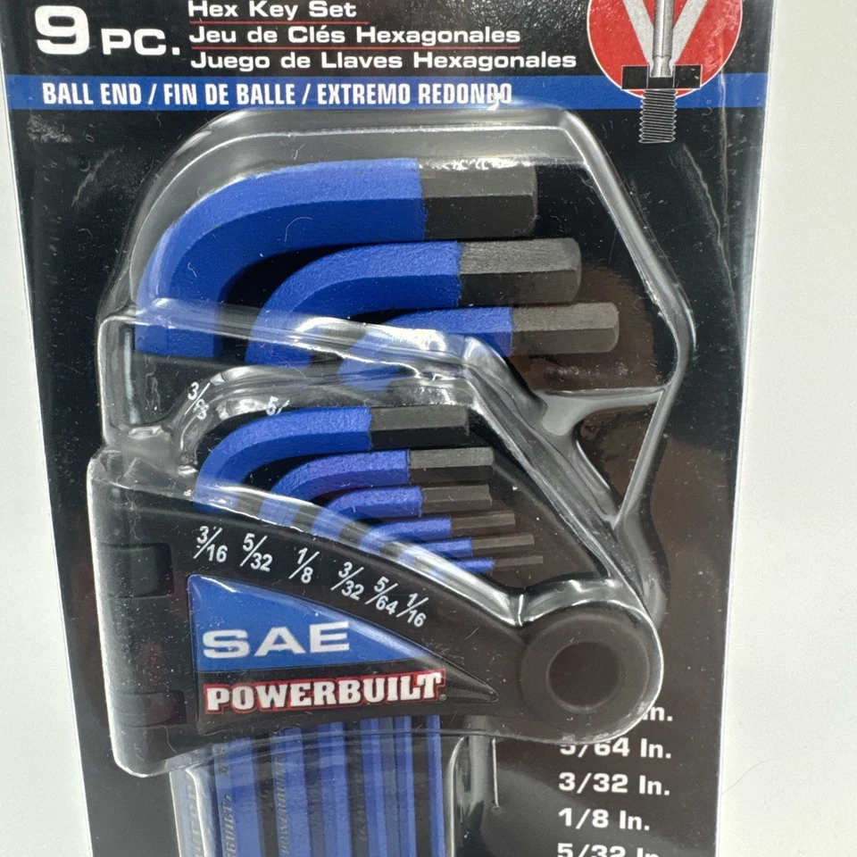 Powerbuilt 9pc SAE Blue Hex Key Set Heat Treated S2 Steel - Image 4 of 4