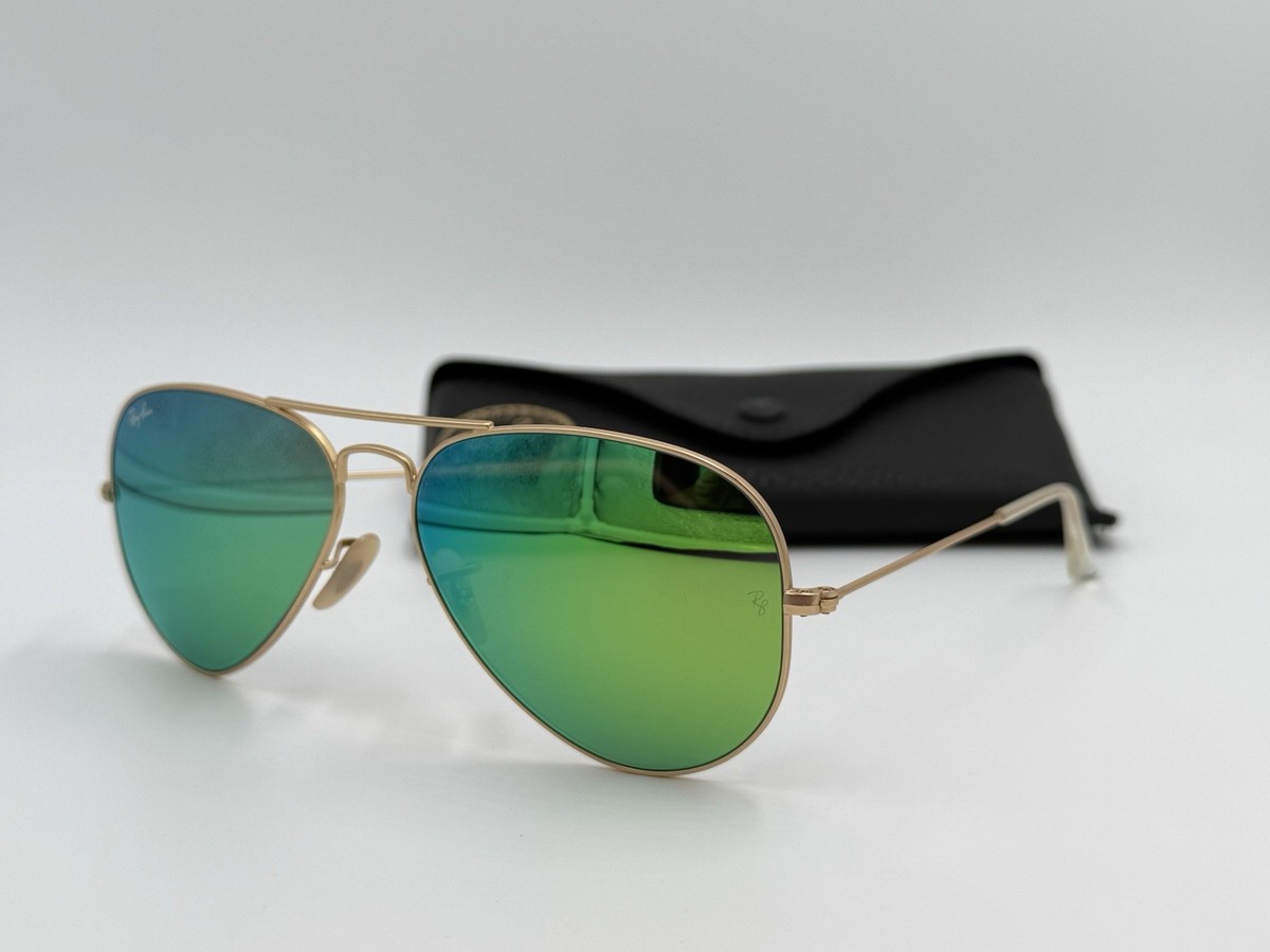 Ray-Ban Aviator Green Flash Lenses Matte Gold Frame Sunglasses 55mm RB3025 Aviator RB3025 Ray-Ban Sunglasses 001/4E Arista Gold - eye  main image 2