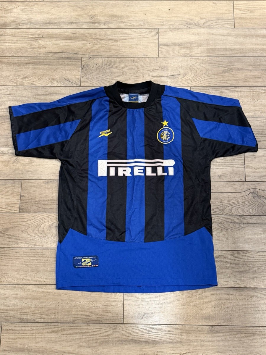 Vintage Inter Milan Jersey Olympus Pirelli Black Blue Striped