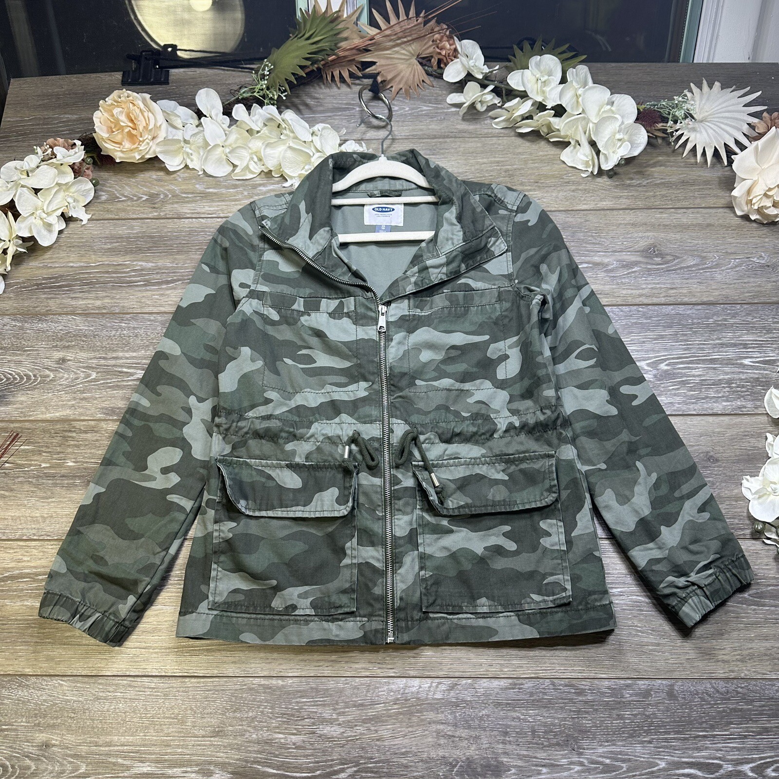 Camouflage Jacket Women's Size XS Military Green Camo Full Zip Old