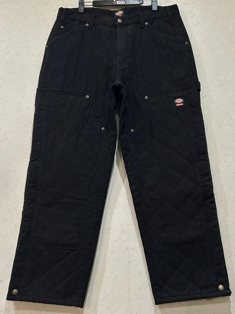 Supreme DICKIES выстеганный двойной колена художник брюки хлопок размер 34 XL черный б/у