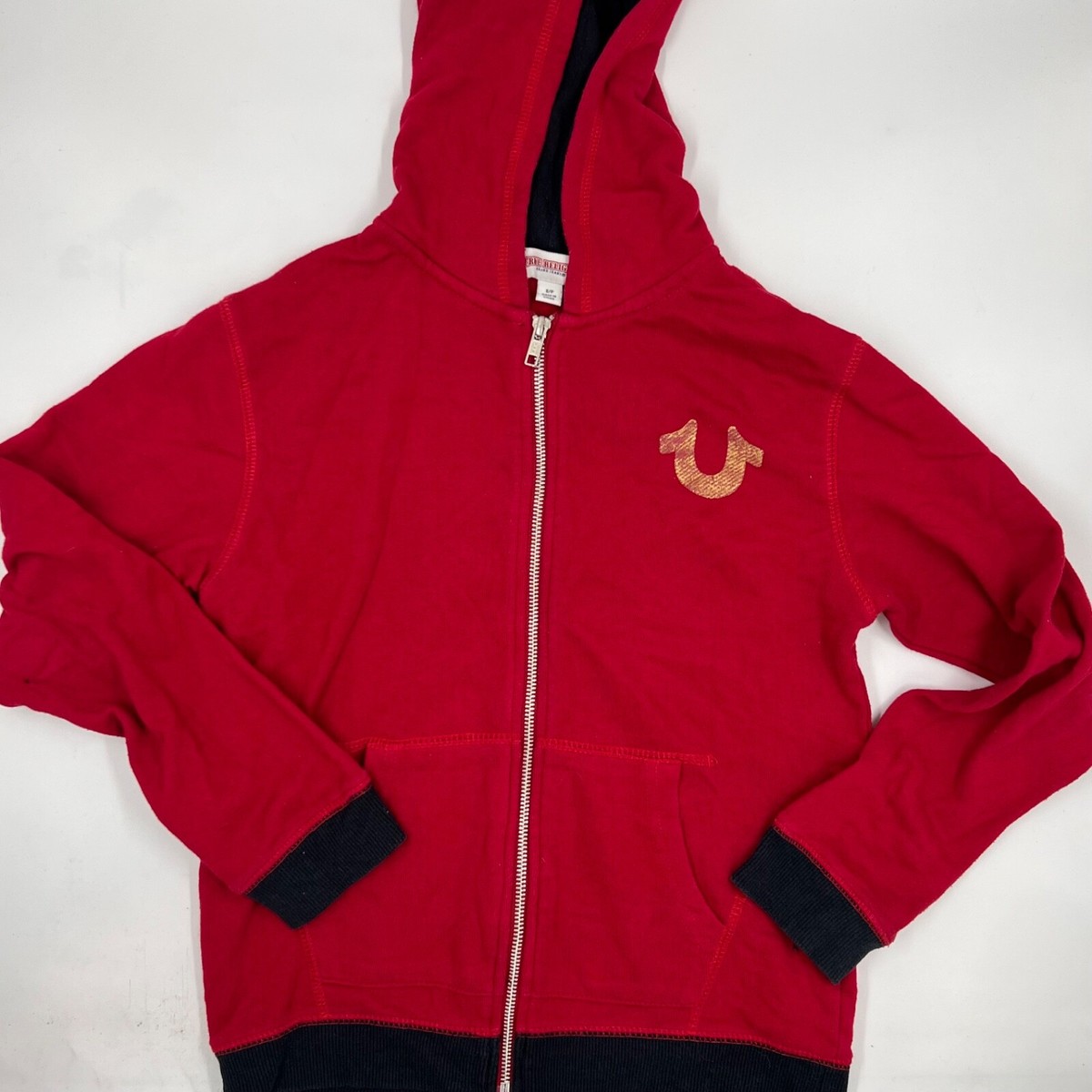 True Religion Boys Fullzip Hoodie Size S Red Tiger Graphic Logo