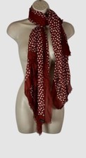 Saint Laurent Women's Red Logo Multi Dots Cashmere Modal Italy Fringed Scarf