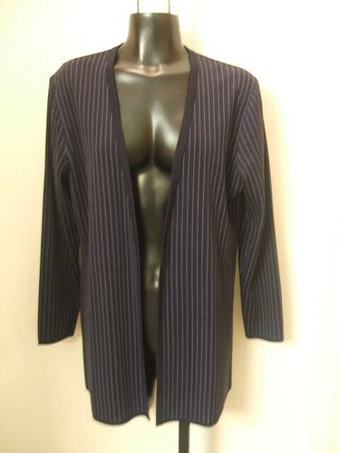 Exclusively Misook Small Blue Pin Striped Open Cardigan Jacket S Long Beautiful - Picture 3 of 12