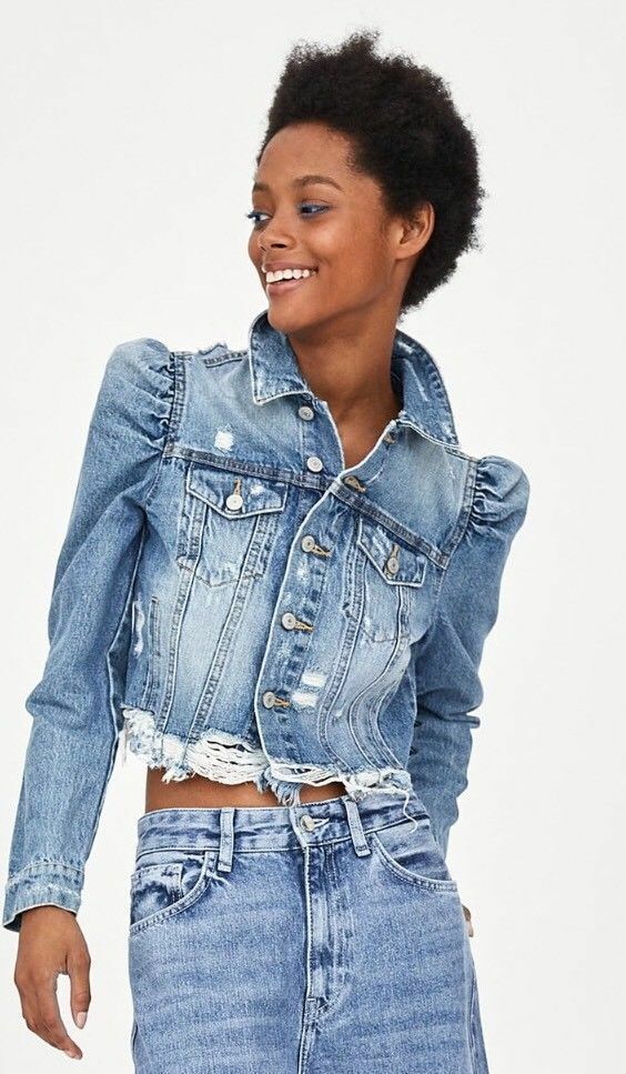 Jean jacket with 2025 puffy shoulders