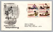 a - 1977 FDC Skilled Hands for Independence July 4 1776 Liberty Bell Block of 4