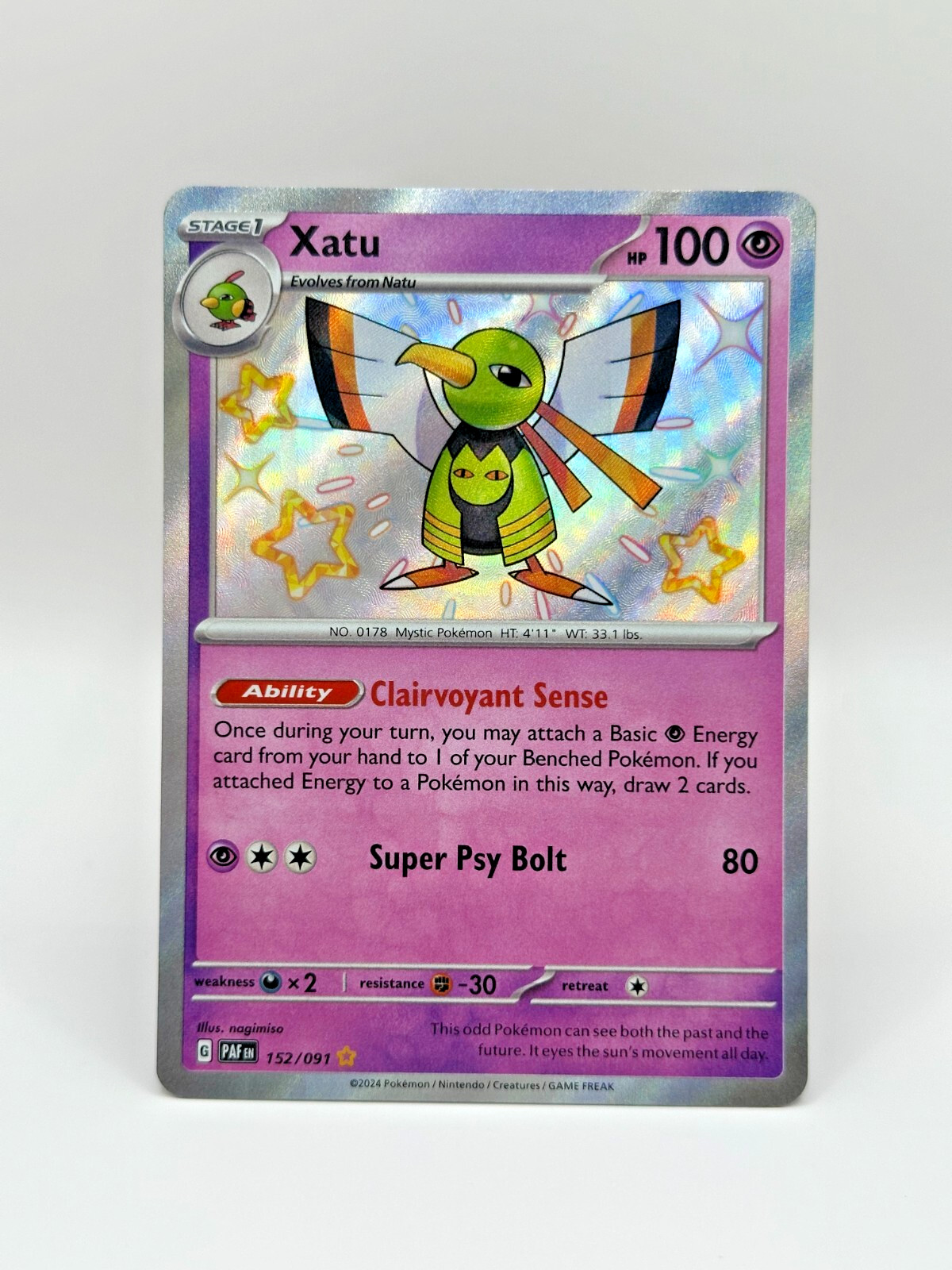 Xatu 152/091 Paldean Fates Shiny Holo Pokemon TCG