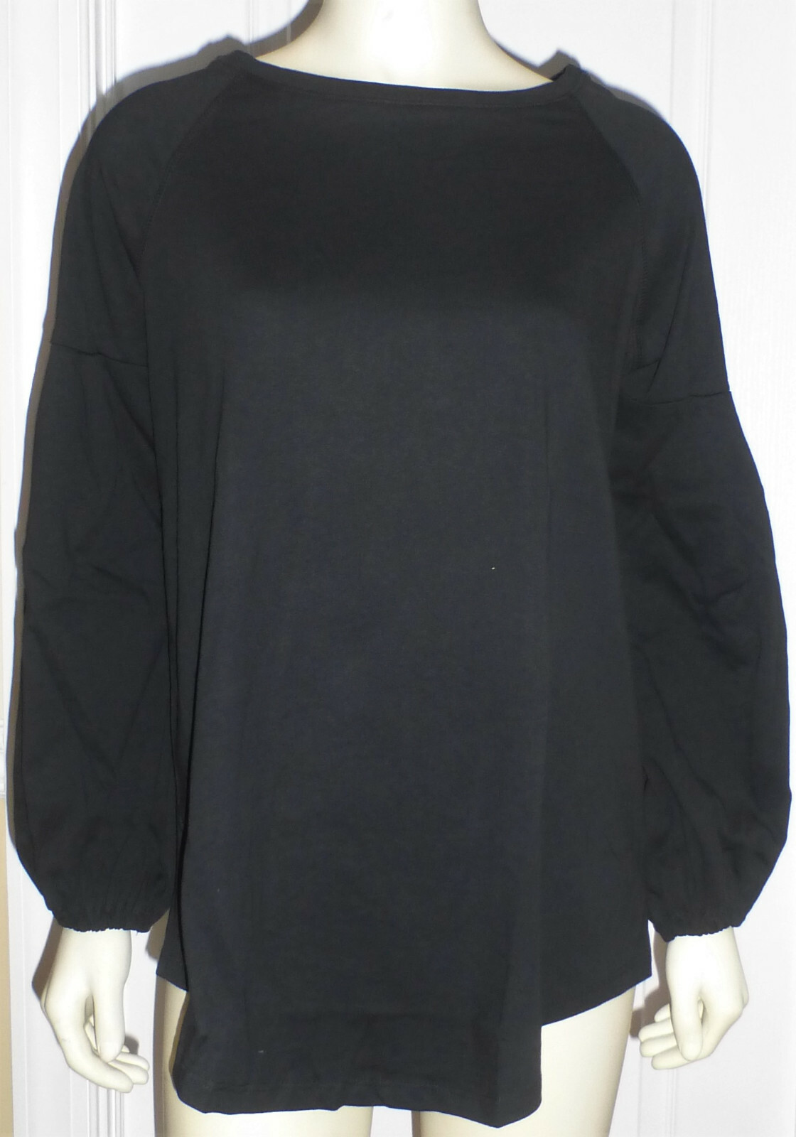 ROAMANS'S Women's Long-Sleeve Boat Neck Blouson Sleeve Top, Black, Sz 12 S, NWOT