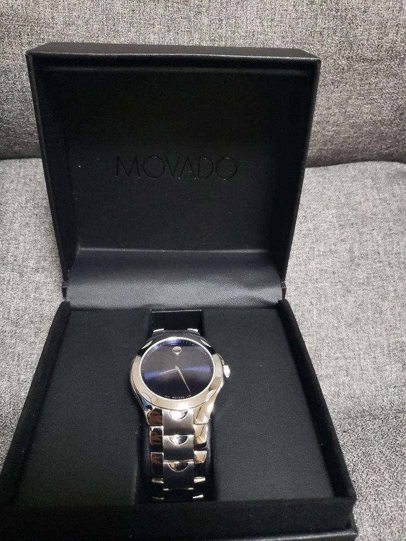 MOVADO Wristwatch LUNO SPORT stainless steel band blue round face mens silver
