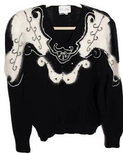 Vintage 80's womens black sweater Size L Christine Abstract knit Angora c14