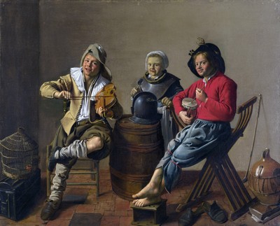 Jan_Miense_Molenaer_-_Zwei_Jungen_und_ein_Mädchen_Musik machen_-_WGA16091 Poster Leinwand