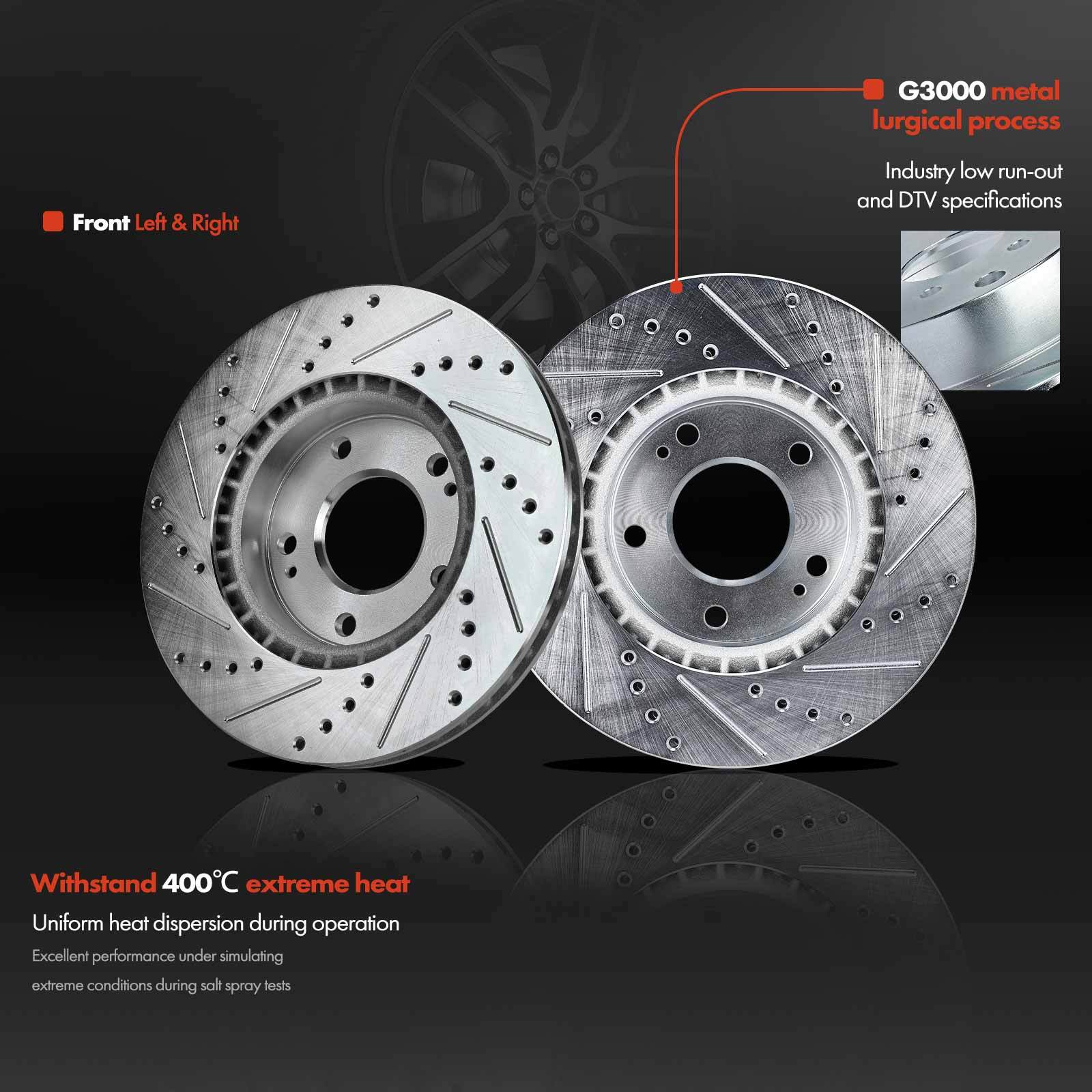 Front Drilled Slotted Brake Rotors & Ceramic Brake Pad for Kia Soul 10