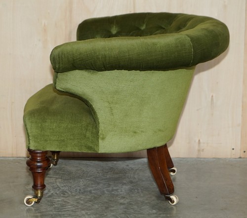 ORIGINAL REGENCY 1810-20 CHESTERFIELD WALNUT FRAMED GREEN LIBRARY TUB ARMCHAIR - Picture 9 of 12