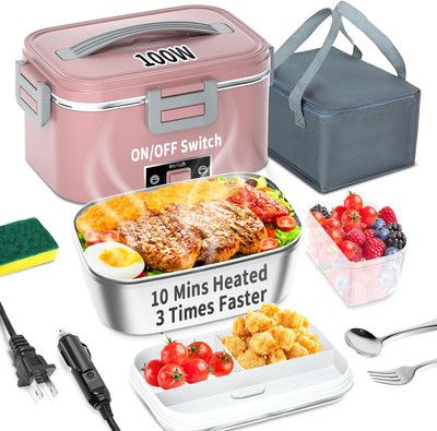 Electric Heated Lunch Box 100W - 3-IN-1 1.8L Fast Self Heating Lunch Boxes Porta