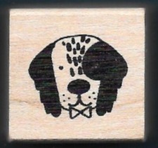 PUPPY DOG FACE PET Animal Fur Friend Neck Bow wood mount RUBBER STAMP