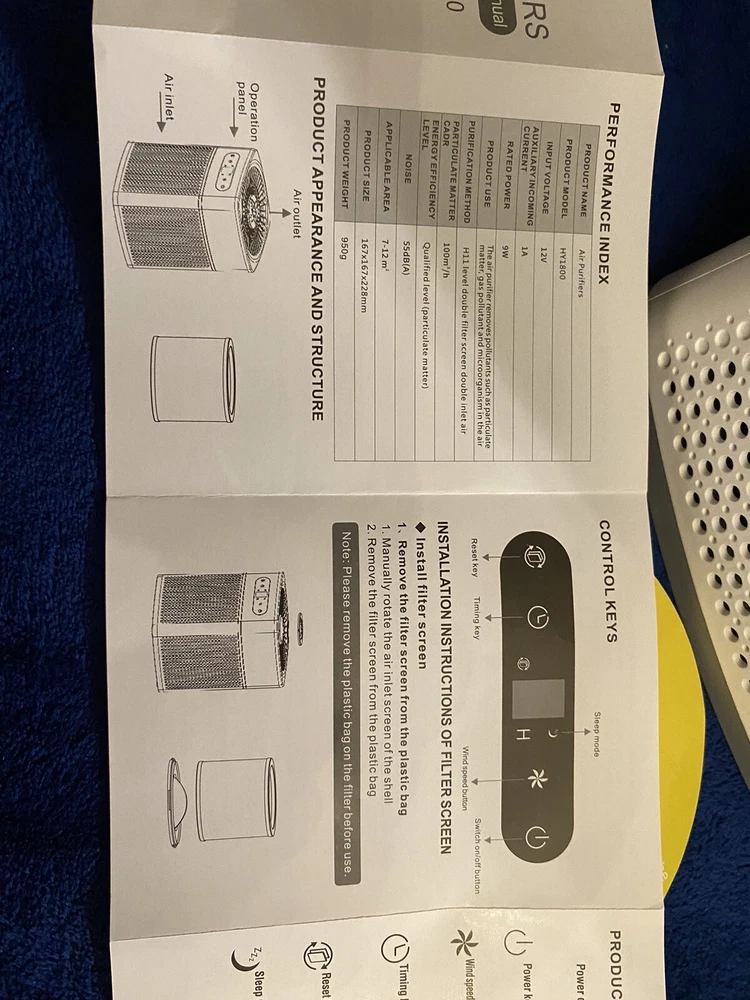 Air Purifier For A Large Room 3 Speed Sleep Mode 360* Air Intake Néw