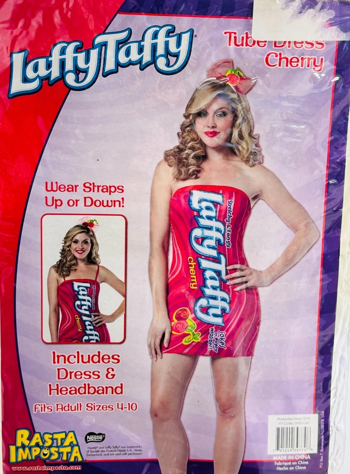 Disfraz de Halloween Laffy Taffy Vestido Tubo Cereza, Pequeño Para Mujer 4-10 Foto 3 de 4