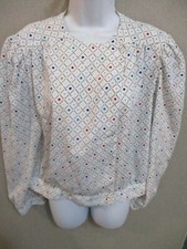 VTG 80's Mrs. Chaus Blouse Size 16 Geometric Print Puff Shoulder Top "New Wave"