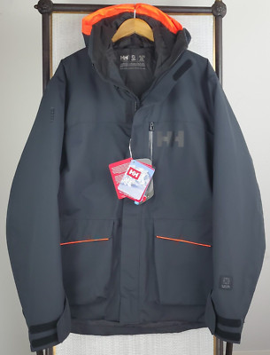 NEW $300 HELLY HANSEN Size 2XL Mens Winter Jacket RECCO Primaloft Black Hooded